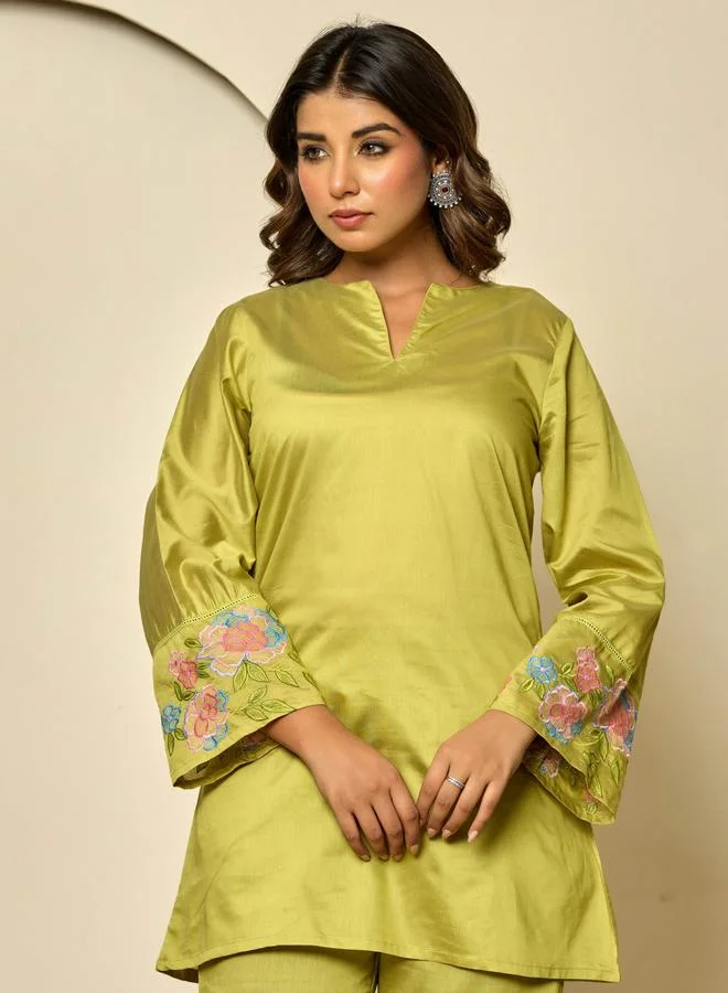 Kasya  Green Embroidered Viscose Co-Ord Set for Women | Best Price UAE